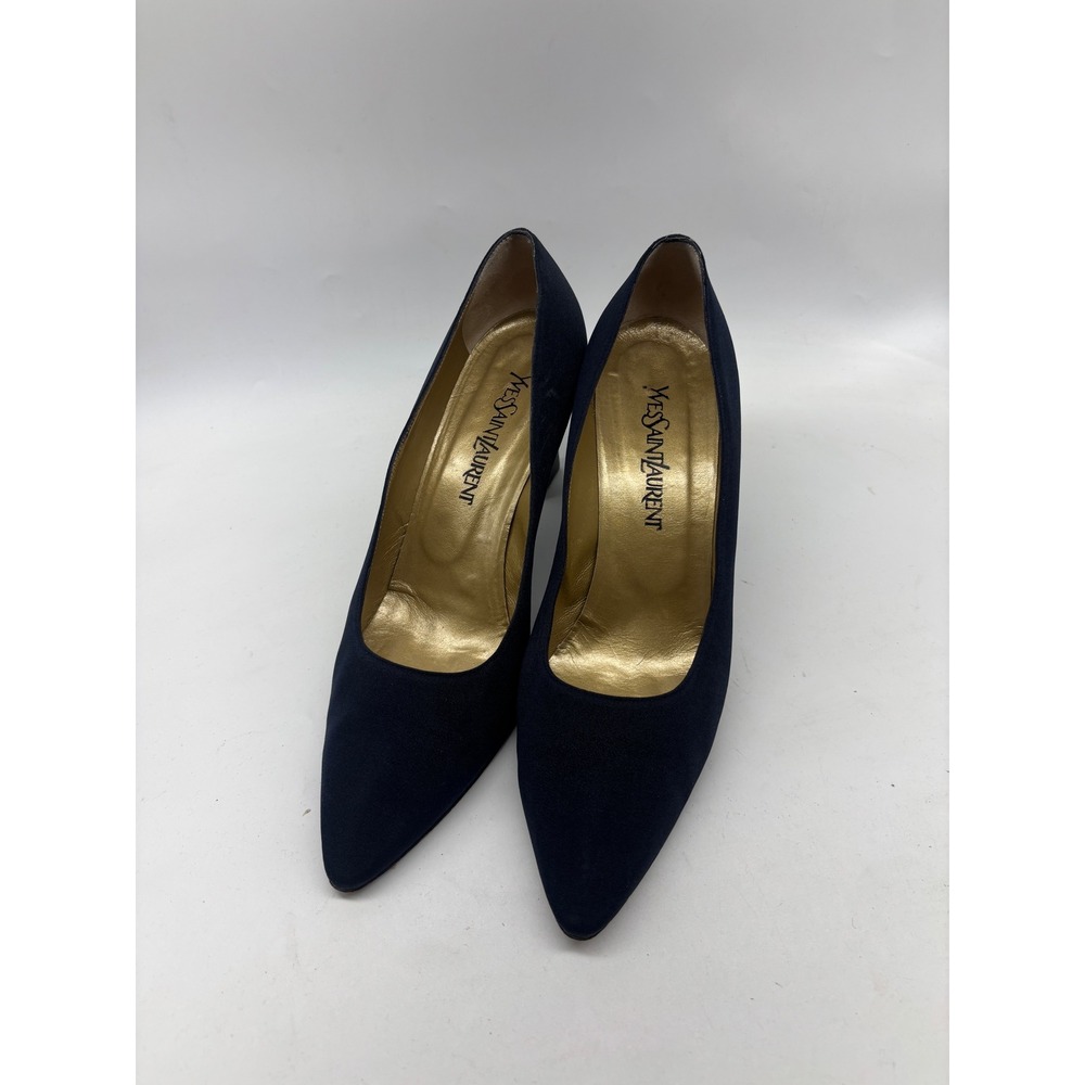 Yves Saint Laurent Navy Blue Pointed Toe Pumps Heels Gold Insole Italy Size 10M